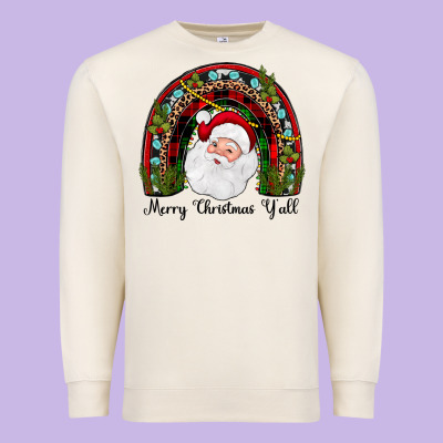 Merry Christmas Y'all Rainbow Premium Sweatshirt Designed By Jahusdesignshop