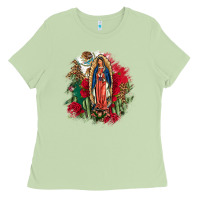 Matcha Our Lady Of Guadalupe Mexican Flag Cactus Roses Ladies Tee - FaDigitalArtStudio