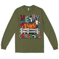 Army Green merry christmas simmental cow Long Sleeve Tee - FaDigitalArtStudio