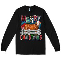 Black merry christmas simmental cow Long Sleeve Tee - FaDigitalArtStudio