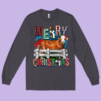 Merry Christmas Simmental Cow Long Sleeve Tee Designed By Fadigitalartstudio