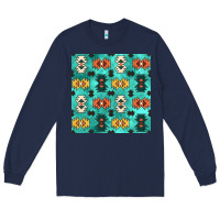 Navy native american aztec seamless pattern 3 Long Sleeve Tee - BundleAndBundleShop