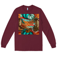 Burgundy western thanksgiving seamless pattern Long Sleeve Tee - BundleAndBundleShop