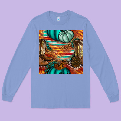 Western Thanksgiving Seamless Pattern Long Sleeve Tee Designed By Bundleandbundleshop