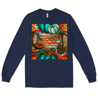Navy western thanksgiving seamless pattern Long Sleeve Tee - BundleAndBundleShop