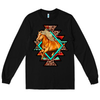 Black Aztec Symbol With Horse Long Sleeve Tee - FaDigitalArtStudio