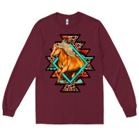Burgundy Aztec Symbol With Horse Long Sleeve Tee - FaDigitalArtStudio