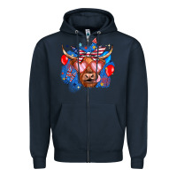 Navy western america cow Zipper Hoodie - JahusDesignShop