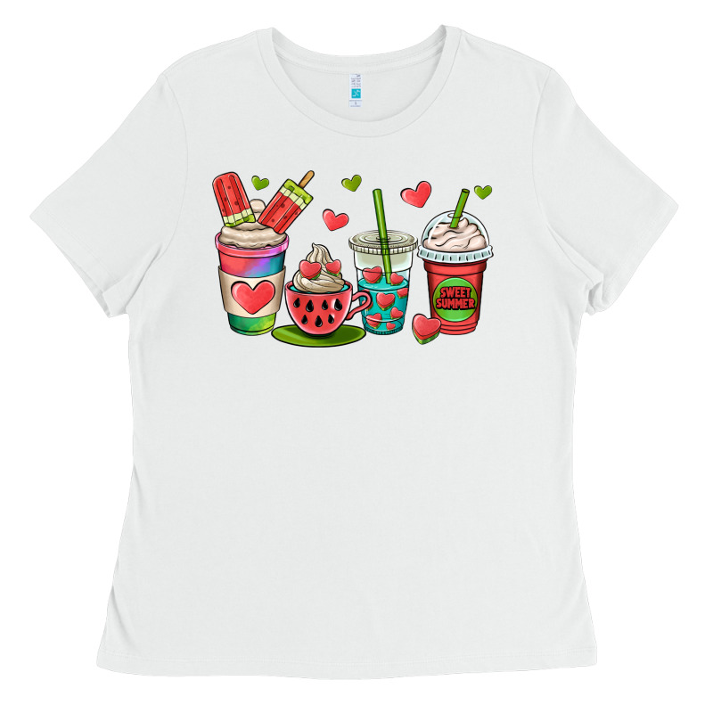Watermelon Summer Coffee Cups Ladies Tee by OliviaCreatesArt | Teevron