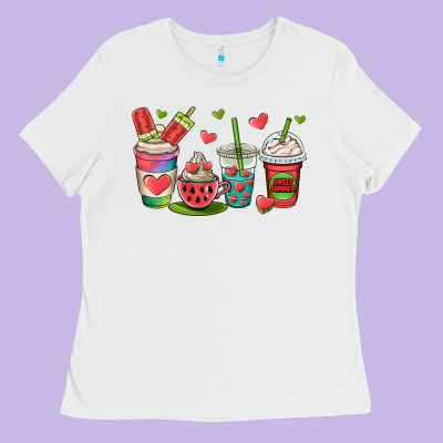 Watermelon Summer Coffee Cups Ladies Tee Designed By Oliviacreatesart