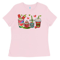 Bubblegum Pink watermelon summer coffee cups Ladies Tee - OliviaCreatesArt