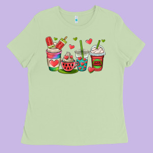 Watermelon Summer Coffee Cups Ladies Tee Designed By Oliviacreatesart