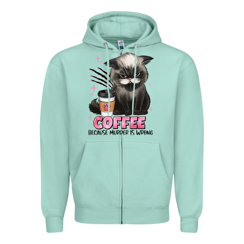 Coffee Because Murder Is Wrong Grumpy Cat Zipper Hoodie by JahusDesignShop | Teevron