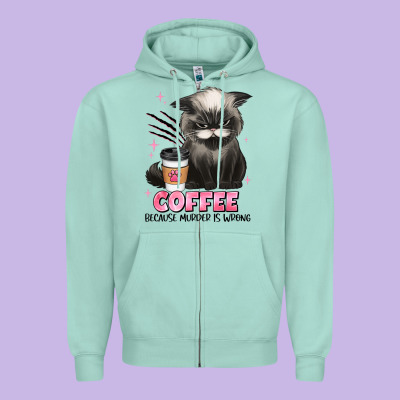 Coffee Because Murder Is Wrong Grumpy Cat Zipper Hoodie Designed By Jahusdesignshop
