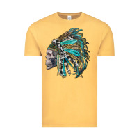 Vintage Mustard western indian headdress with skull Vintage Tee - RanaPortraitStore