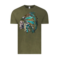 Vintage Olive western indian headdress with skull Vintage Tee - RanaPortraitStore