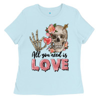 Baby Blue Skull all you need is love Ladies Tee - FaDigitalArtStudio