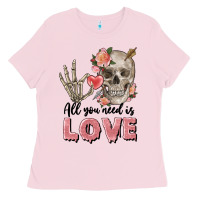 Bubblegum Pink Skull all you need is love Ladies Tee - FaDigitalArtStudio