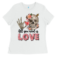 White Skull all you need is love Ladies Tee - FaDigitalArtStudio
