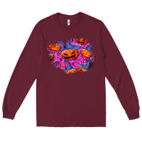 Burgundy halloween pumpkin patch  4 Long Sleeve Tee - BundleAndBundleShop