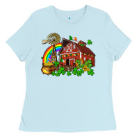 Baby Blue St. Patrick's farm with gold Ladies Tee - OliviaCreatesArt