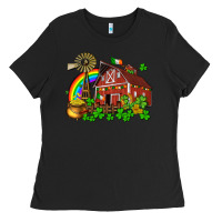 Black St. Patrick's farm with gold Ladies Tee - OliviaCreatesArt
