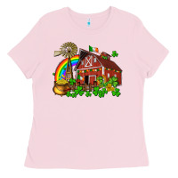 Bubblegum Pink St. Patrick's farm with gold Ladies Tee - OliviaCreatesArt