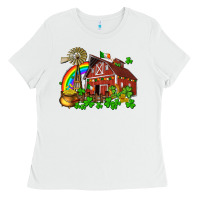 White St. Patrick's farm with gold Ladies Tee - OliviaCreatesArt