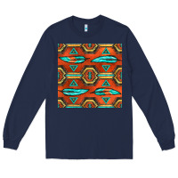 Navy native american aztec seamless pattern 2 Long Sleeve Tee - BundleAndBundleShop