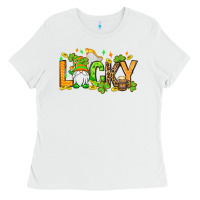 White St. Patrick's Lucky gnome Ladies Tee - OliviaCreatesArt