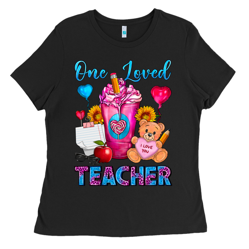 One Loved Teacher Valentines Day Cold Drink Frappe Ladies Tee by FaDigitalArtStudio | Teevron