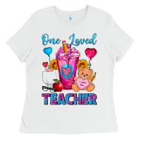 White One Loved Teacher Valentines Day Cold Drink Frappe Ladies Tee - FaDigitalArtStudio
