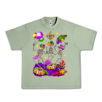Oil Green Mardi Gras Skeletons Urban Heavy Tee - BundleAndBundleShop
