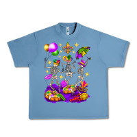 Pebble Blue Mardi Gras Skeletons Urban Heavy Tee - BundleAndBundleShop