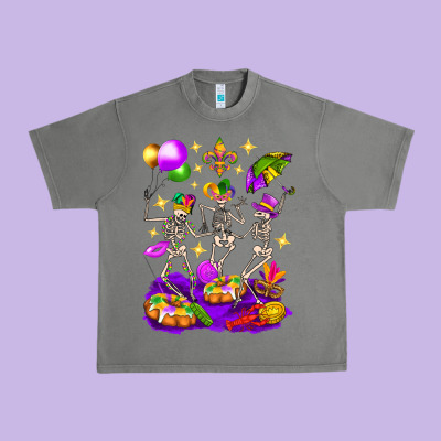 Mardi Gras Skeletons Urban Heavy Tee Designed By Bundleandbundleshop