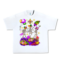 White Mardi Gras Skeletons Urban Heavy Tee - BundleAndBundleShop