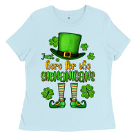 Baby Blue Just here for the shenanigans St. Patrick's Ladies Tee - OliviaCreatesArt