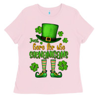 Bubblegum Pink Just here for the shenanigans St. Patrick's Ladies Tee - OliviaCreatesArt