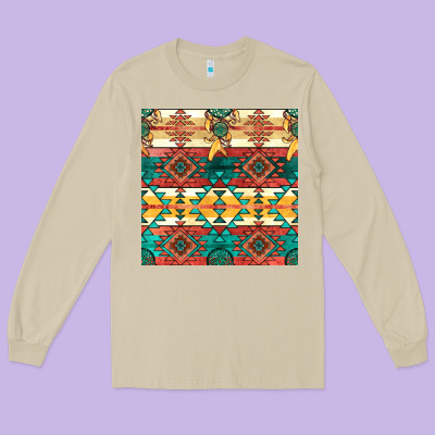 Native American Aztec Seamless Pattern Long Sleeve Tee Designed By Bundleandbundleshop