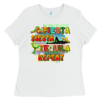 White Fiesta siesta tequila repeat Ladies Tee - FaDigitalArtStudio