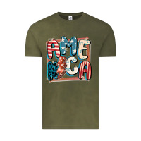 Vintage Olive America with lightning bolt 4th of july Vintage Tee - FaDigitalArtStudio