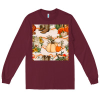 Burgundy fall heifer seamless pattern Long Sleeve Tee - BundleAndBundleShop