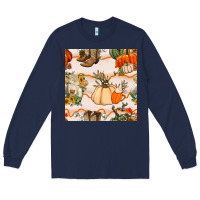 Navy fall heifer seamless pattern Long Sleeve Tee - BundleAndBundleShop