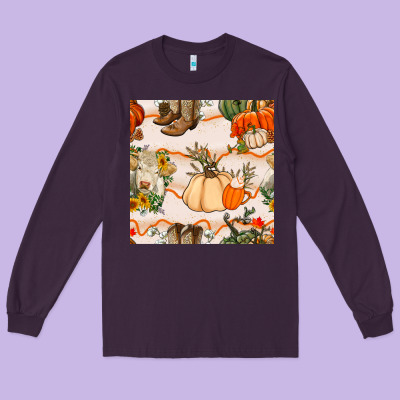 Fall Heifer Seamless Pattern Long Sleeve Tee Designed By Bundleandbundleshop