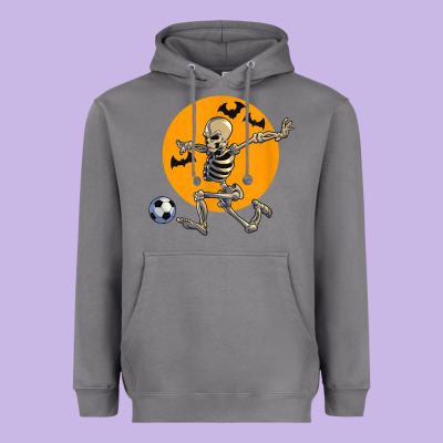 Skeleton Soccer Player Funny Halloween Blood Moon Heavyweight Hoodie Designed By Designpulse