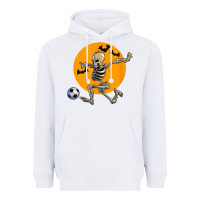 White skeleton soccer player funny halloween blood moon Heavyweight Hoodie - DesignPulse