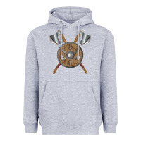 Heather Grey renaissance fair faire festival medieval theme axe shield Heavyweight Hoodie - DesignPulse
