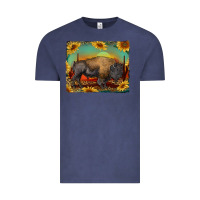 Vintage Denim western bison with sunset background Vintage Tee - RanaPortraitStore