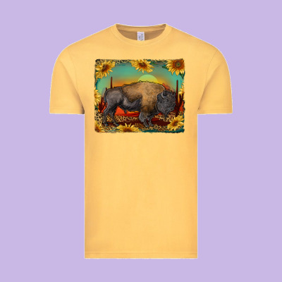 Western Bison With Sunset Background Vintage Tee Designed By Ranaportraitstore