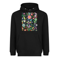 Black cute birds t  shirt birds and blooms   cute floral pattern by cecca de Heavyweight Hoodie - DesignPulse